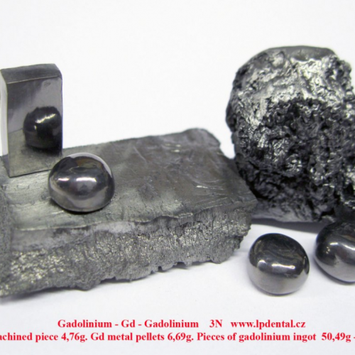 Gadolinium - Gd - Gadolinium 3N Gd machined piece. Pellets. Pieces of Gd ingot.png