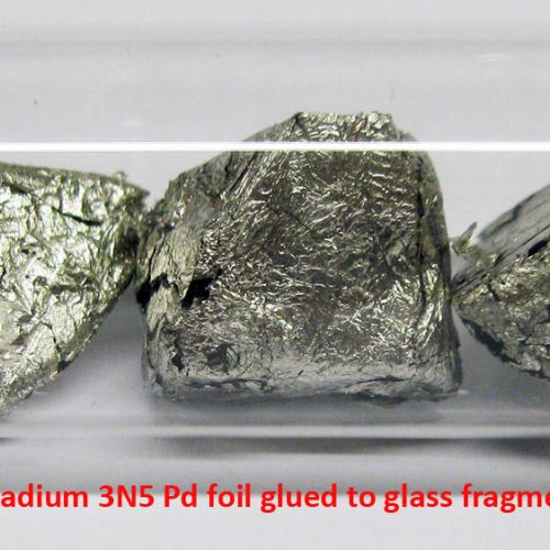 Palladium - Pd - Palladium 3N5 Pd foil glued to glass fragments. 3.jpg