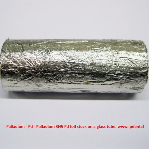 Palladium - Pd - Palladium 3N5 Pd foil stuck on a glass tube..jpg