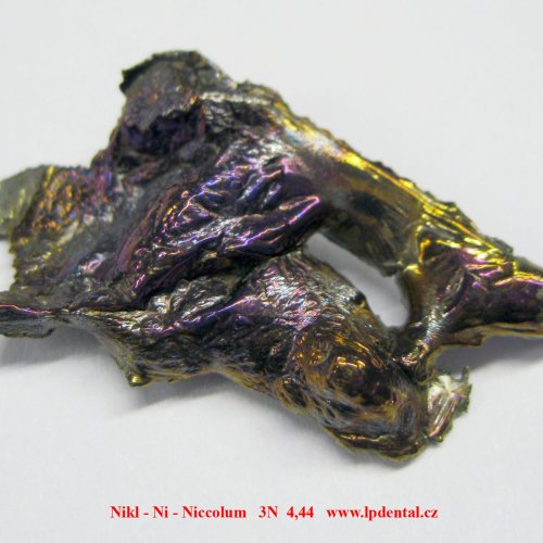 Nikl - Ni - Niccolum  Nickel piece sample - melted by electromagnetic induction/colored sufrace